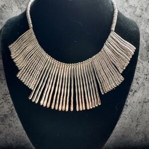 Erica Lyons Silver Tone Fringe Collar Necklace Adjustable 14”–17” Statement